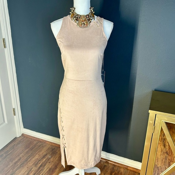 NWT Jennifer Lopez Blush Pink/Nude Sheath Midi Dress Halter Sleeveless - Picture 1 of 7